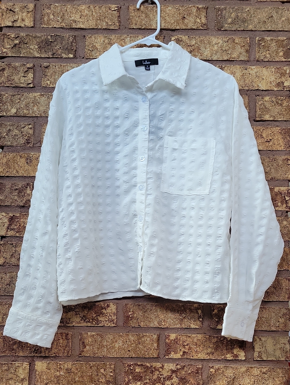 Lulus White Textured Button Front Cropped Shirt Boxy Pocket Size Small NWT